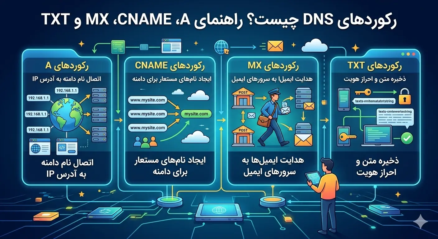 رکوردهای DNS چیست؟ A, CNAME, MX and TXT directory